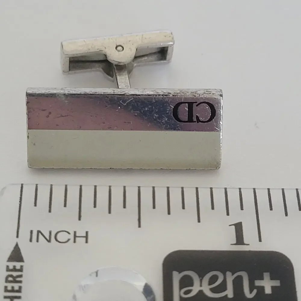 Christian Dior Gold Tone Logo‎ Cufflinks Vintage Square Retro Designer Bullet
